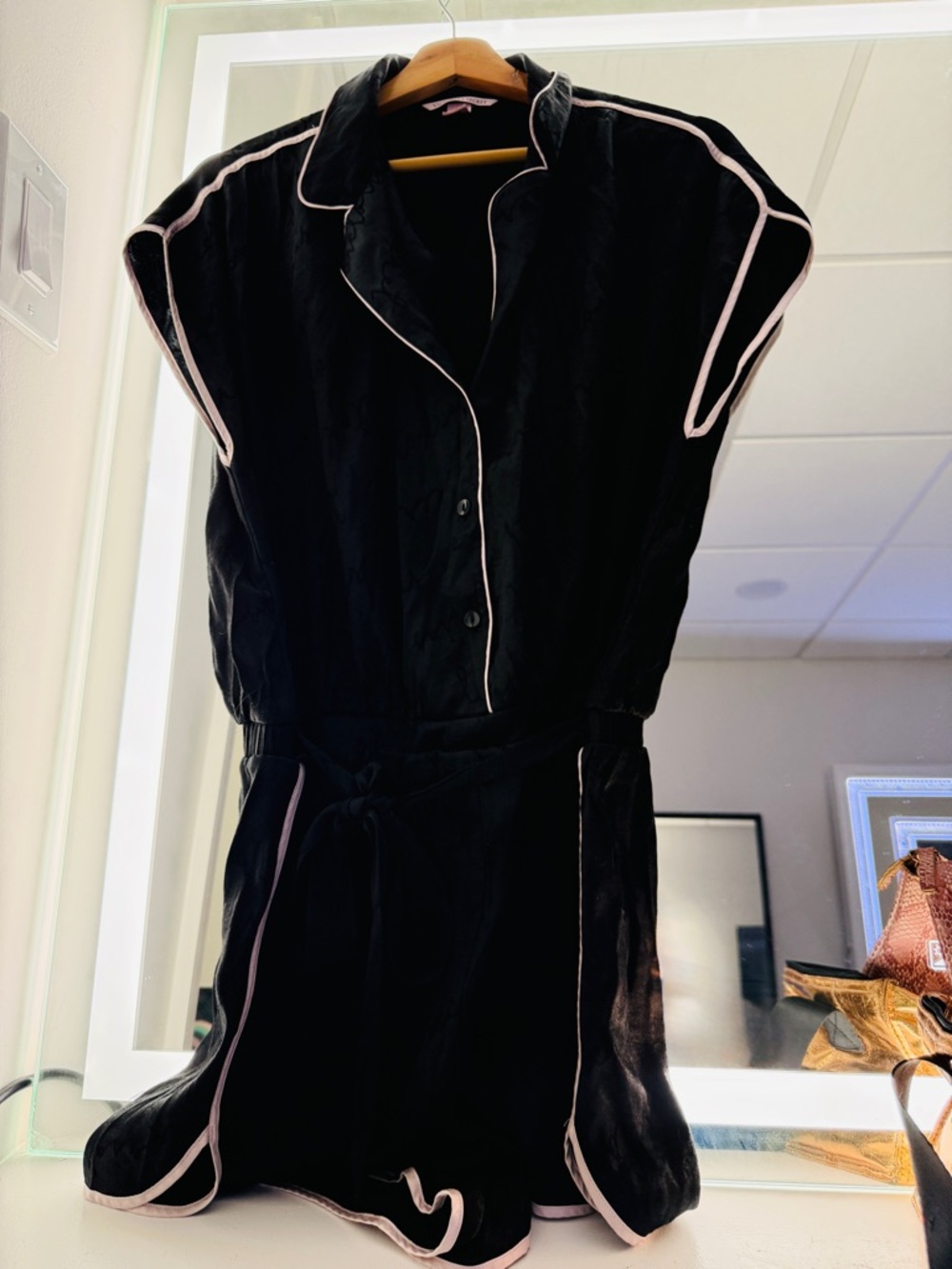 Victoria's Secret Black Romper with Pink Piping